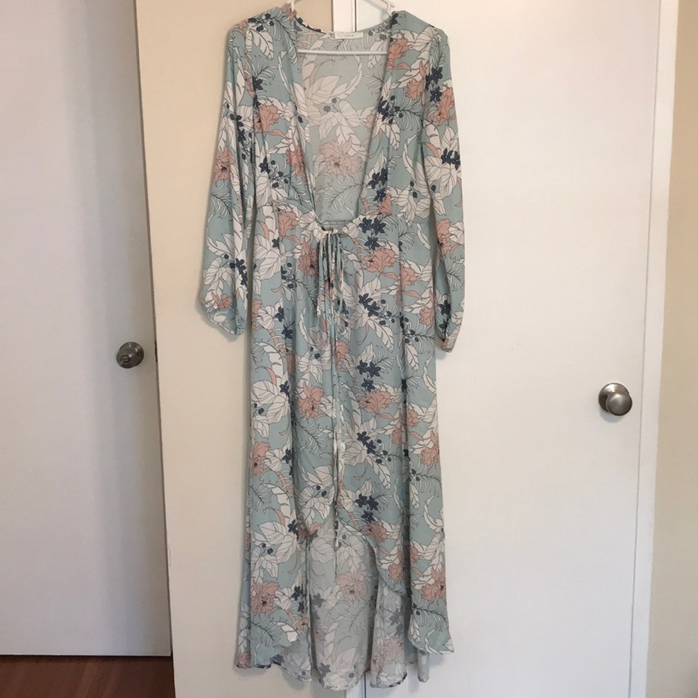 LUSH Floral Long open front tie dress
